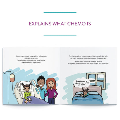 "What Happens When a Kid Has Cancer" book for pediatric cancer patients by Sara Olsher. Explains what chemo is.